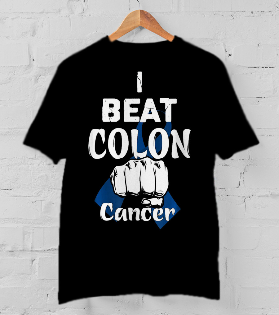 I Beat Colon Cancer Fist Blue T-Shirt