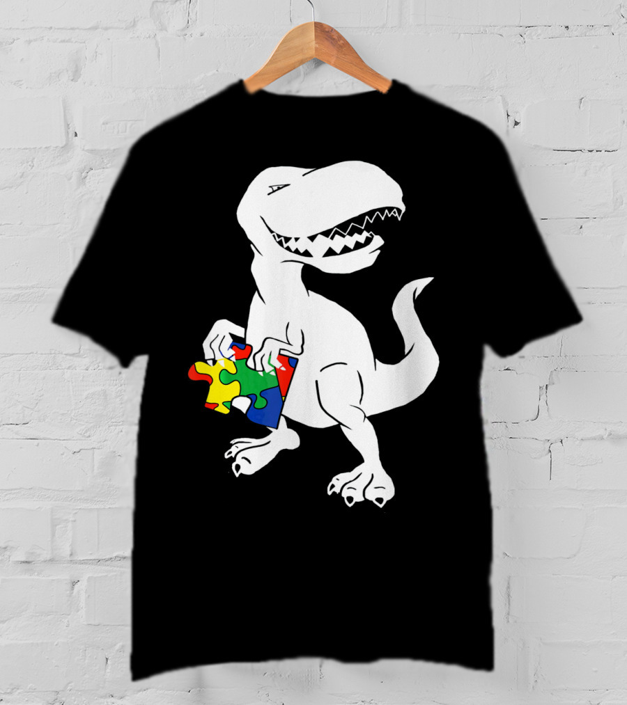 Dinosaur Holding Autism Puzzle Piece Awareness For Tyra T-Shirt