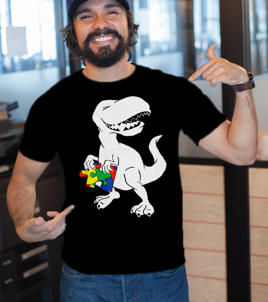 Dinosaur Holding Autism Puzzle Piece Awareness For Tyra T-Shirt