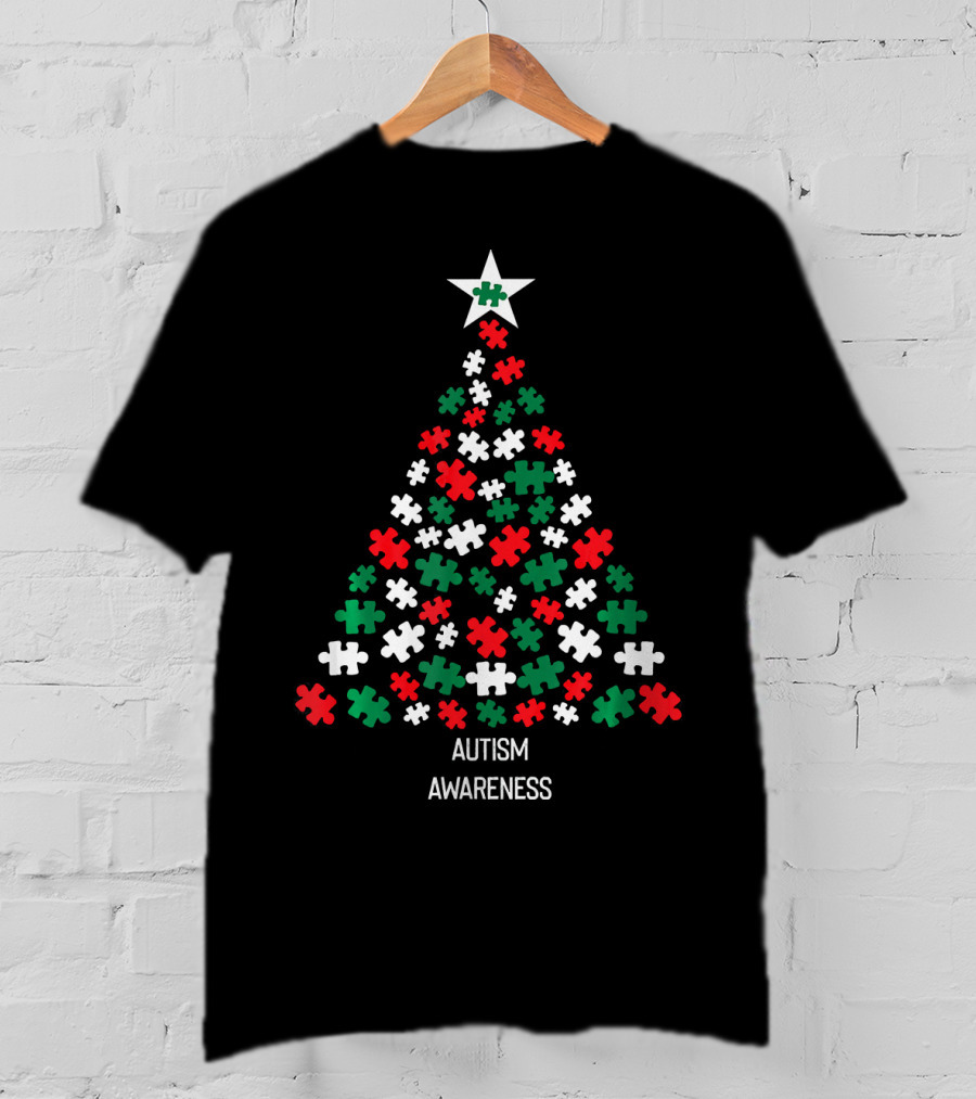 Christmas Autism Awareness Xmas Tree Puzzle Star T-Shirt
