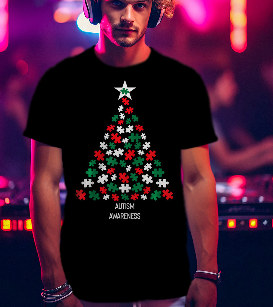 Christmas Autism Awareness Xmas Tree Puzzle Star T-Shirt