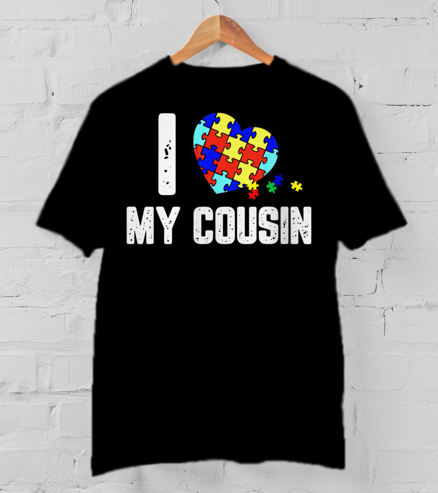 I Love My Cousin Heart Puzzle Autism Awareness T-Shirt