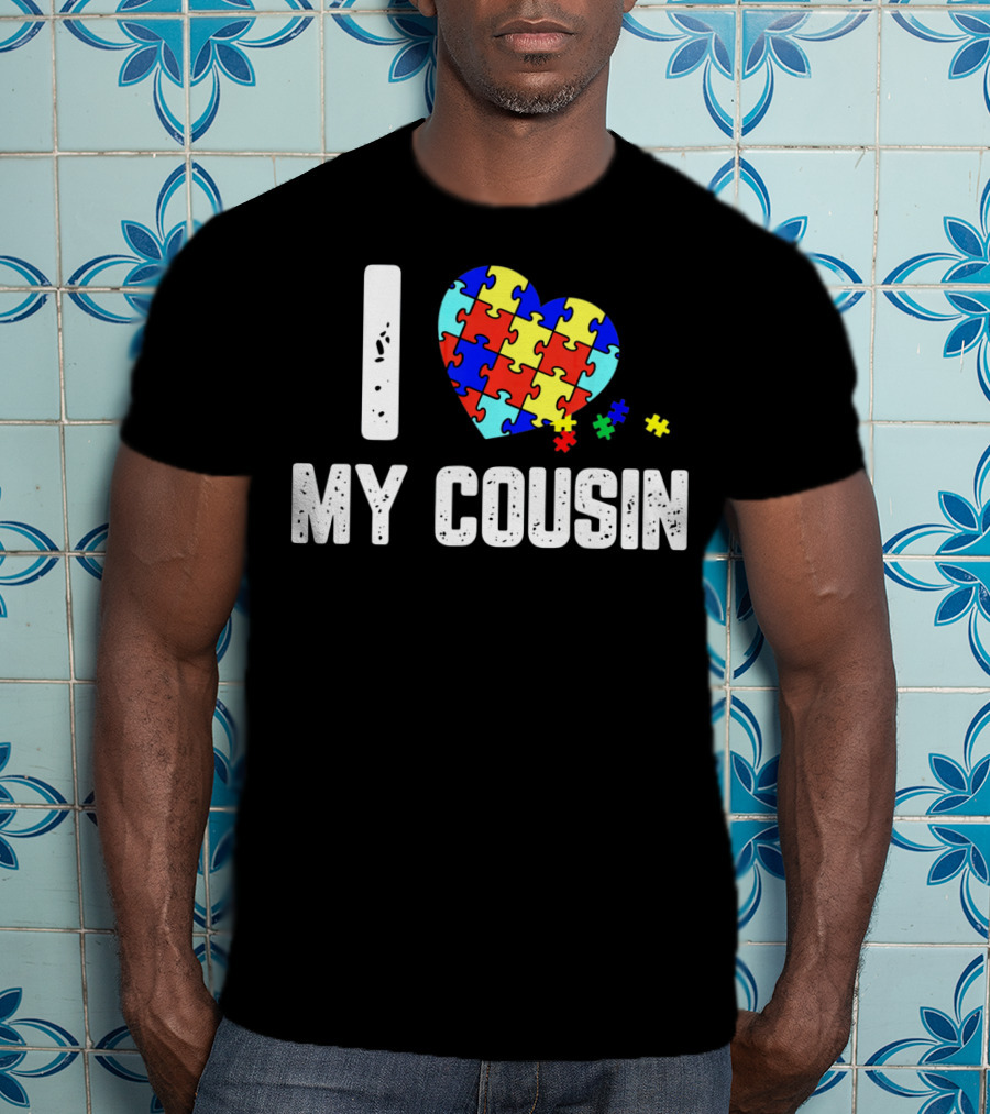 I Love My Cousin Heart Puzzle Autism Awareness T-Shirt