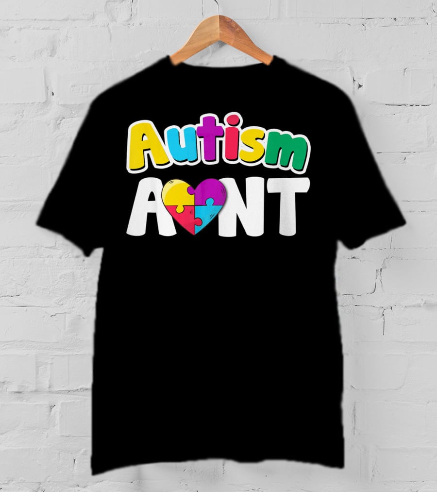 Autism Aunt Heart Puzzle Awareness T-Shirt