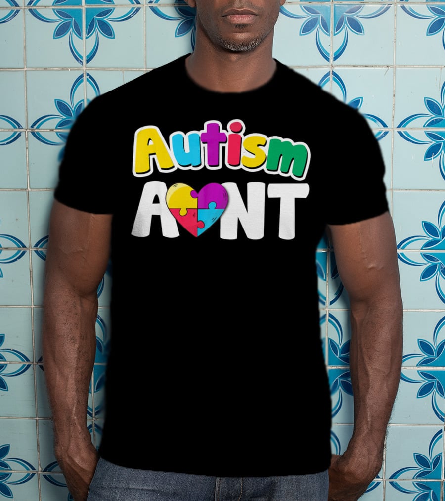 Autism Aunt Heart Puzzle Awareness T-Shirt