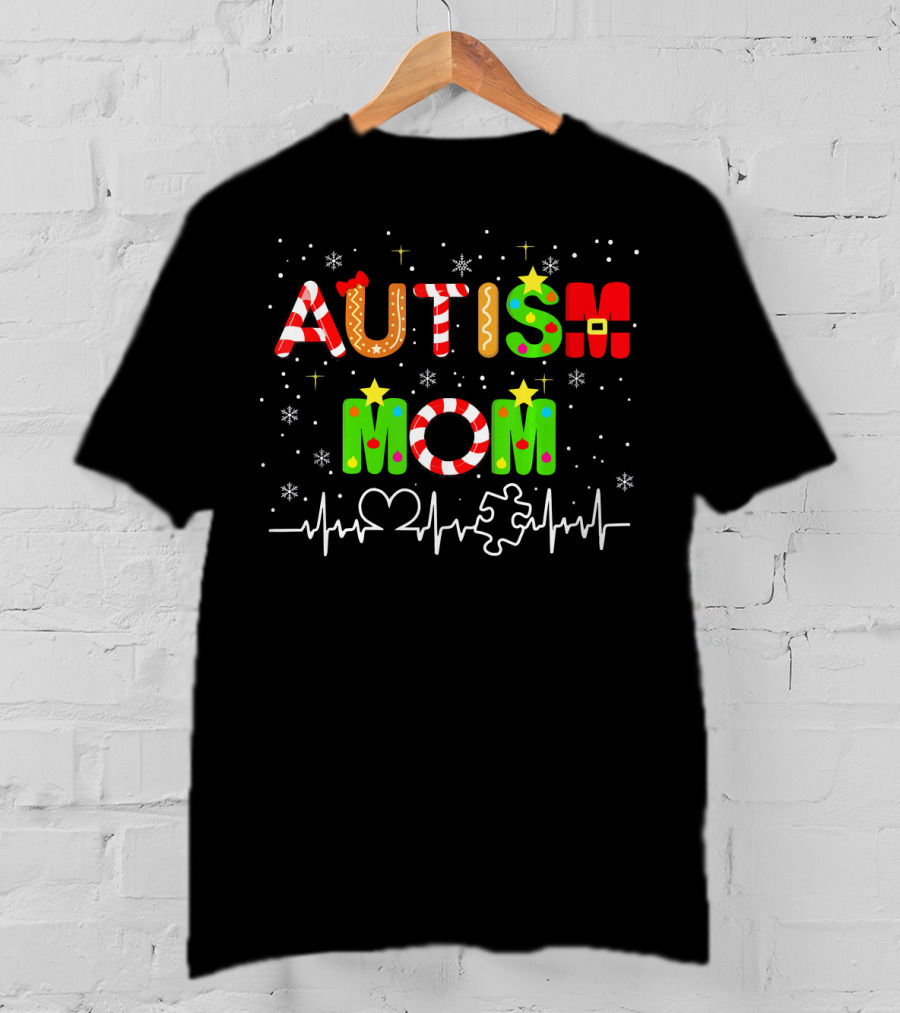 Christmas Autism Awareness Mom Heart Puzzle T-Shirt