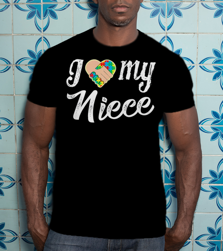 I Love My Niece Autism Puzzle Heart Fist T-Shirt