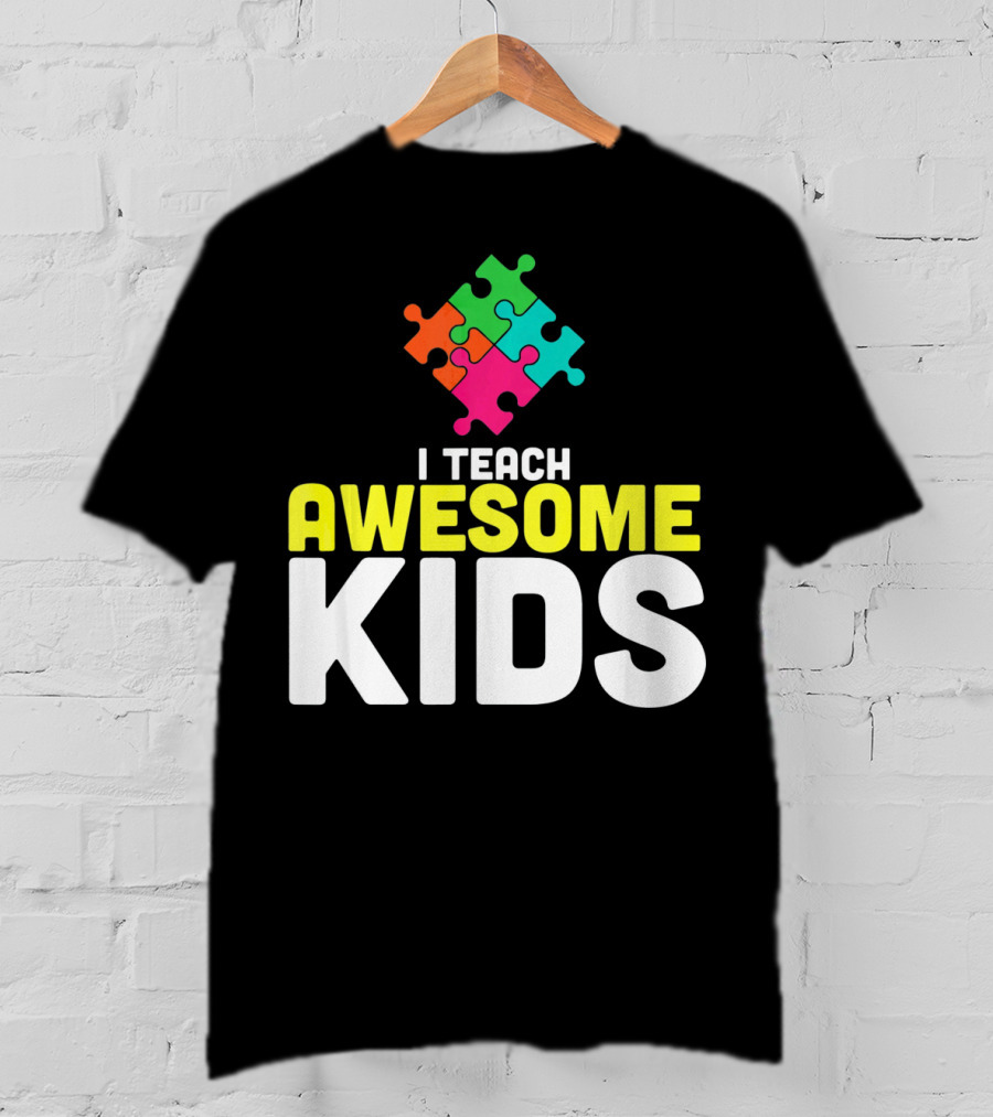 I Teach Awesome Kids Autism Awareness Teacher Puzzle T-Shirt