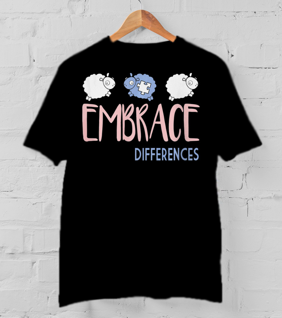 Embrace Differences Autism Awareness Sheep Puzzle Piece T-Shirt
