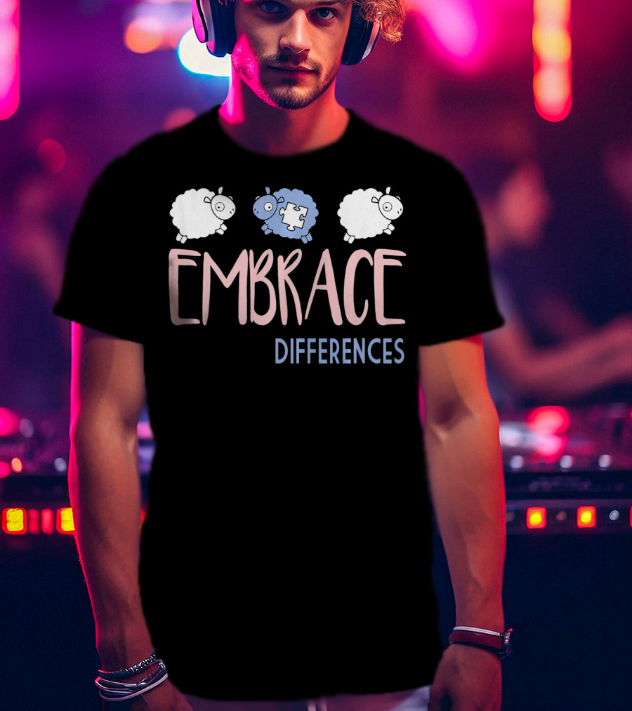 Embrace Differences Autism Awareness Sheep Puzzle Piece T-Shirt