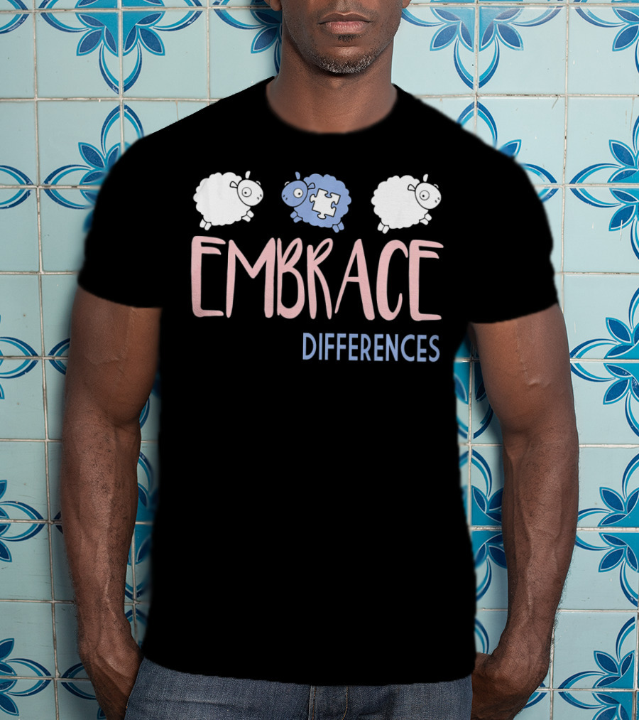 Embrace Differences Autism Awareness Sheep Puzzle Piece T-Shirt