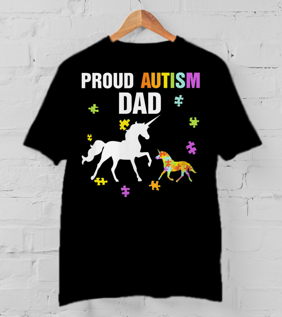 Proud Autism Dad Unicorn Puzzle Autism Awareness T-Shirt