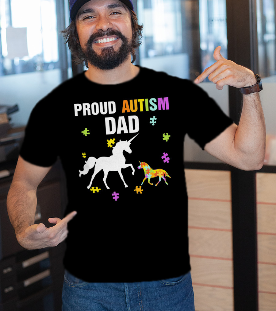 Proud Autism Dad Unicorn Puzzle Autism Awareness T-Shirt