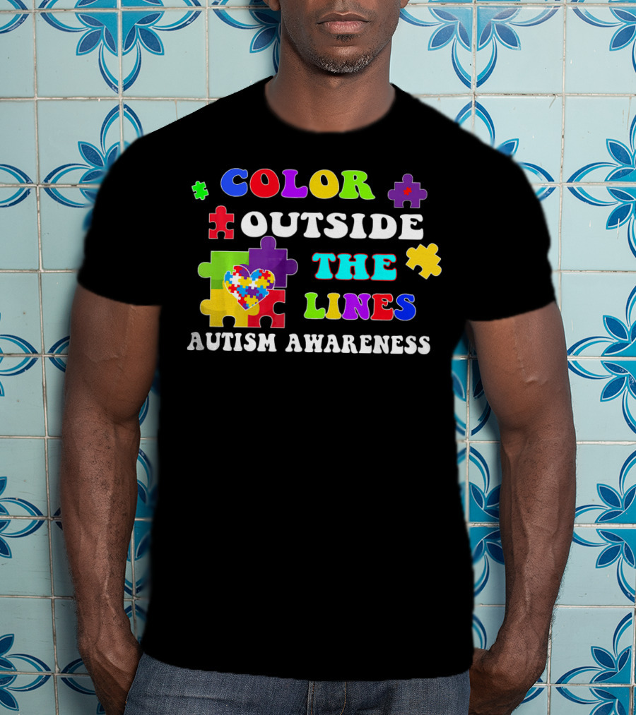 Color Outside The Lines Autism Awareness Puzzle Heart T-Shirt