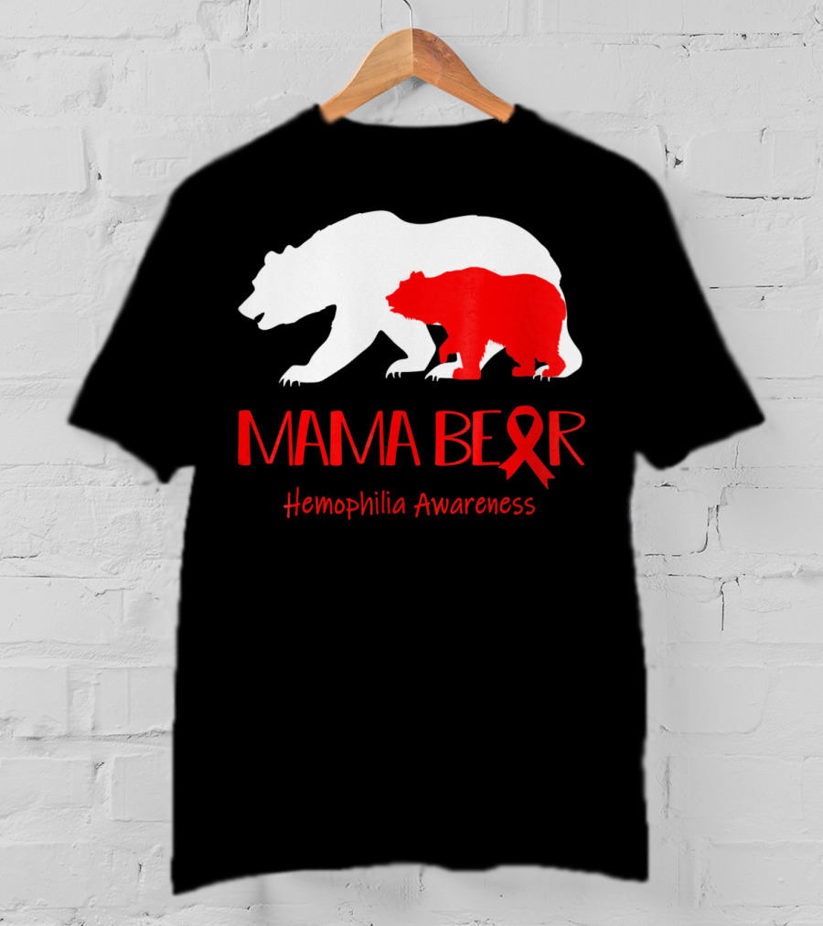 Mama Bear Hemophilia Awareness Red Ribbon Bears T-Shirt