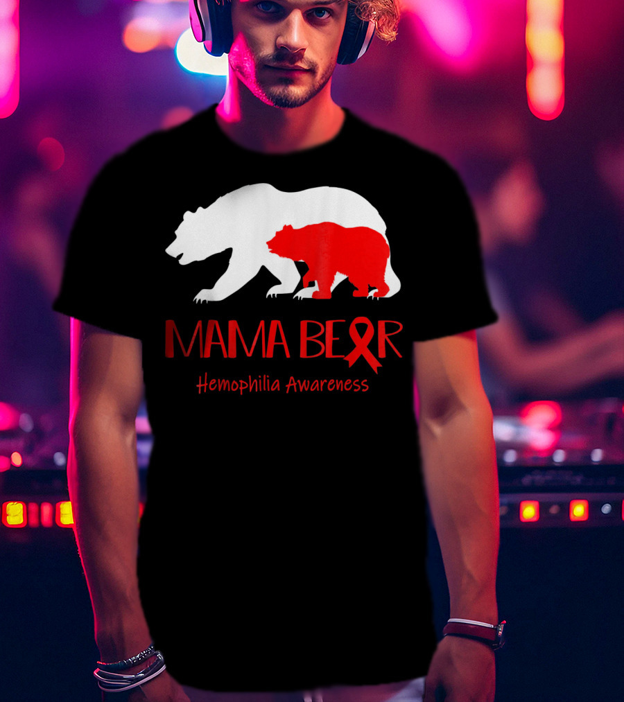 Mama Bear Hemophilia Awareness Red Ribbon Bears T-Shirt