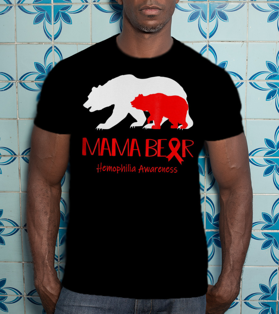 Mama Bear Hemophilia Awareness Red Ribbon Bears T-Shirt