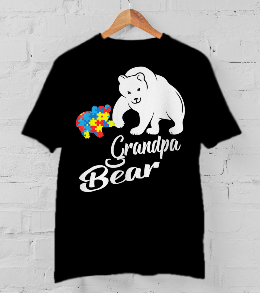 Grandpa Bear Autism Awareness Puzzle Bear T-Shirt