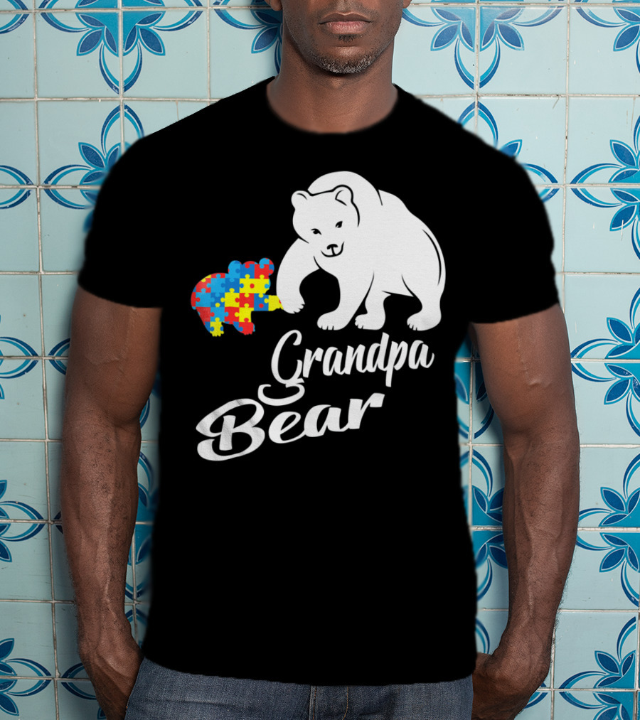 Grandpa Bear Autism Awareness Puzzle Bear T-Shirt