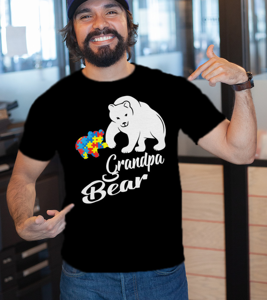 Grandpa Bear Autism Awareness Puzzle Bear T-Shirt
