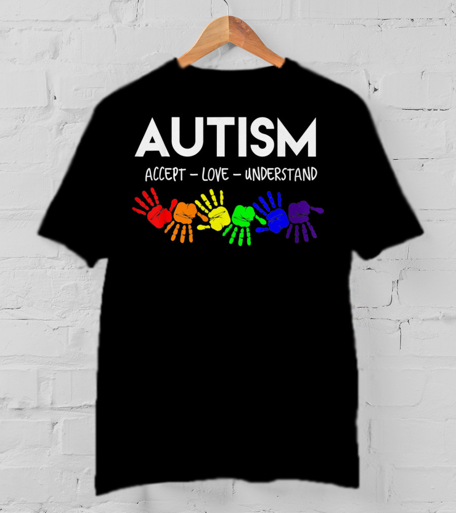 AUTISM Accept Love Understand Rainbow Handprints T-Shirt