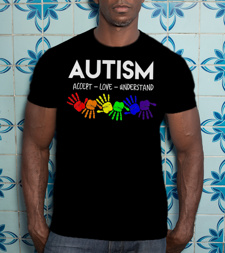 AUTISM Accept Love Understand Rainbow Handprints T-Shirt