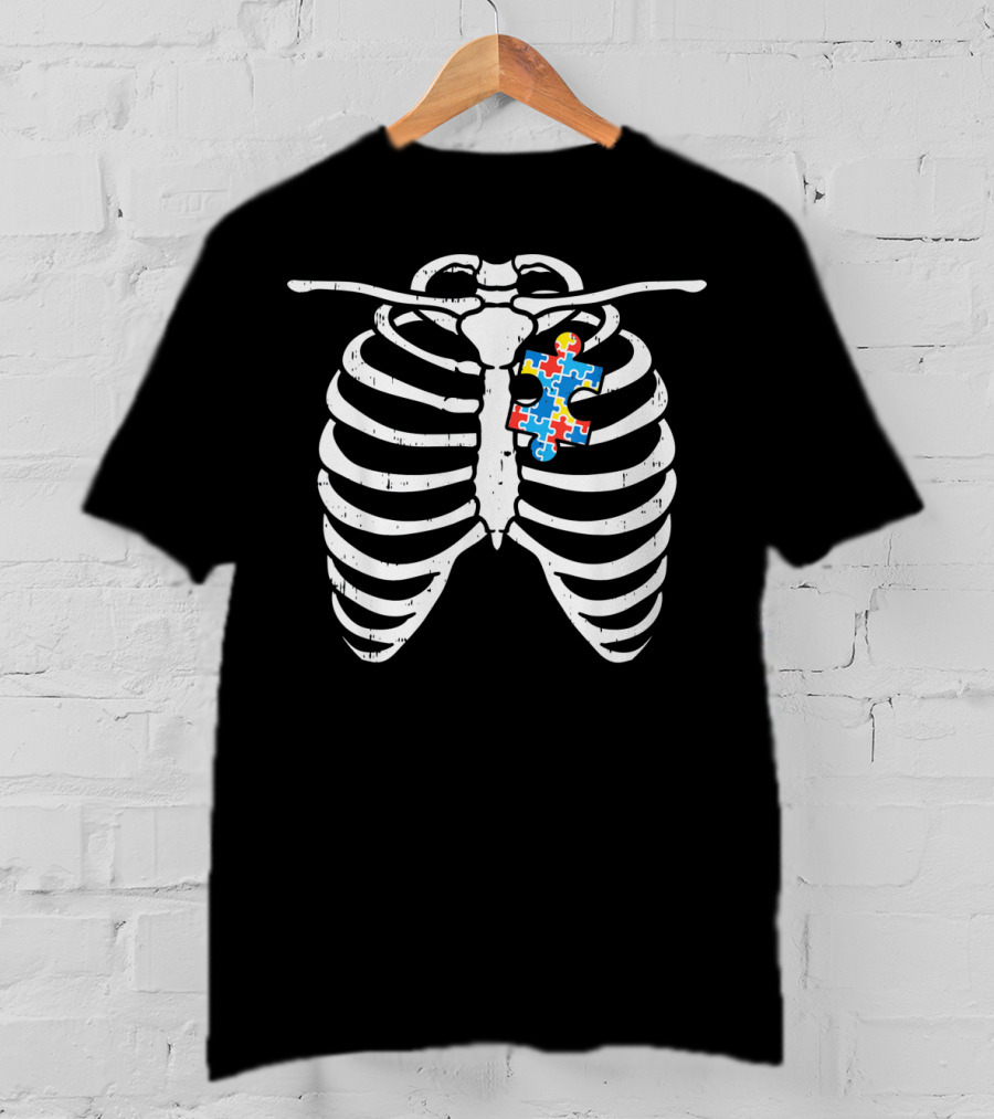 Autism Awareness Puzzle Piece Skeleton Ribcage X-Ray T-Shirt