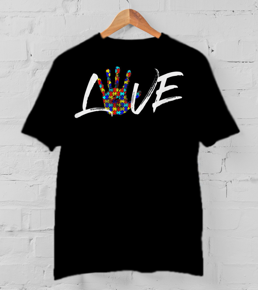 Autism Awareness Love Hand Puzzle T-Shirt