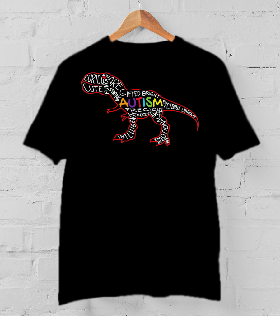 Autism Awareness Dinosaur With Positive Traits Word T-Shirt