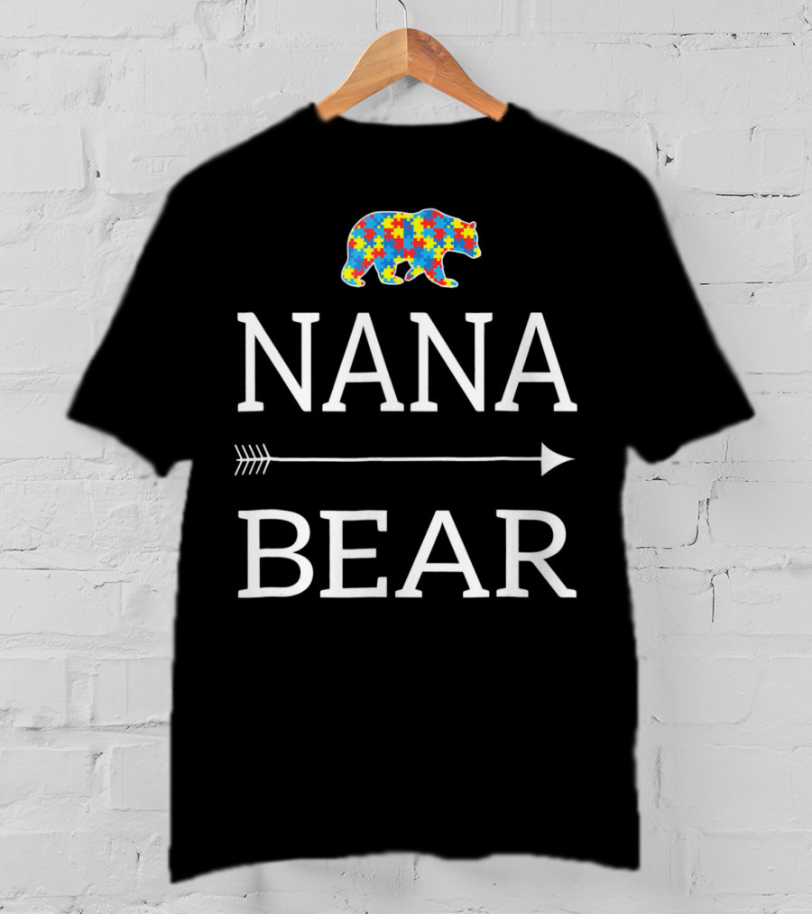 Nana Bear Autism Awareness Puzzle Bear Arrow T-Shirt