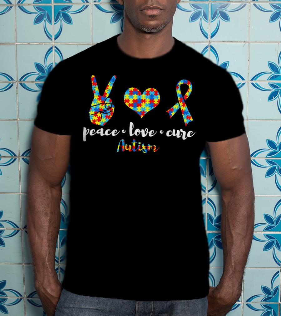 Peace Love Cure Autism Puzzle Ribbon Awareness Family T-Shirt