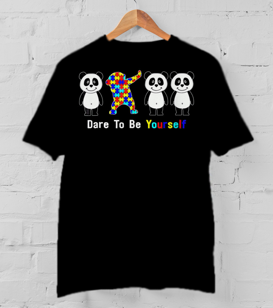 Dare To Be Yourself Autism Awareness Panda Puzzle Dabbing T-Shirt