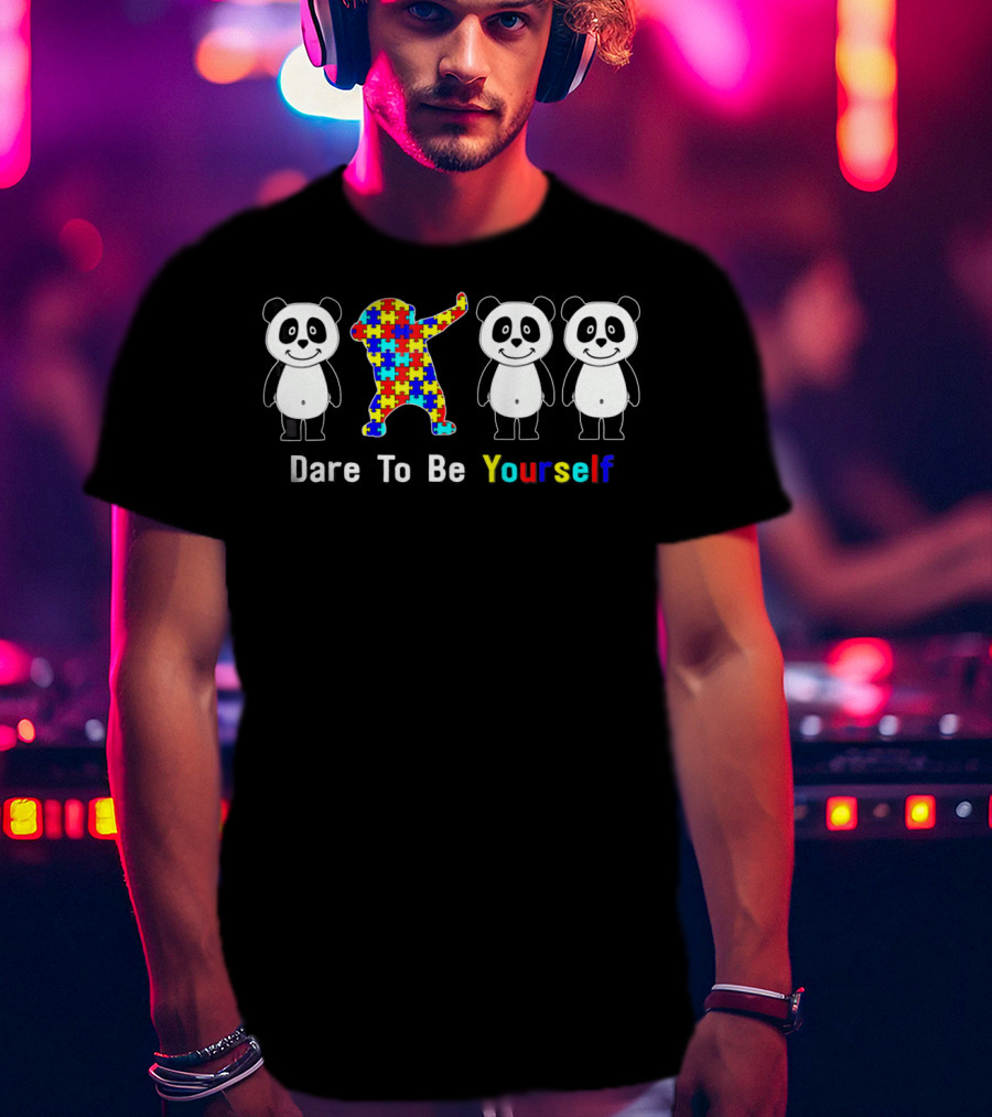 Dare To Be Yourself Autism Awareness Panda Puzzle Dabbing T-Shirt