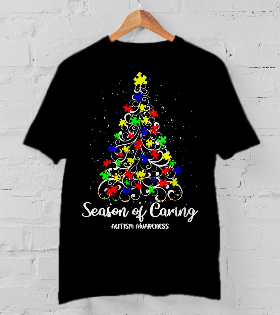 Season Of Caring Autism Awareness Puzzle Piece Christmas Tree T-Shirt