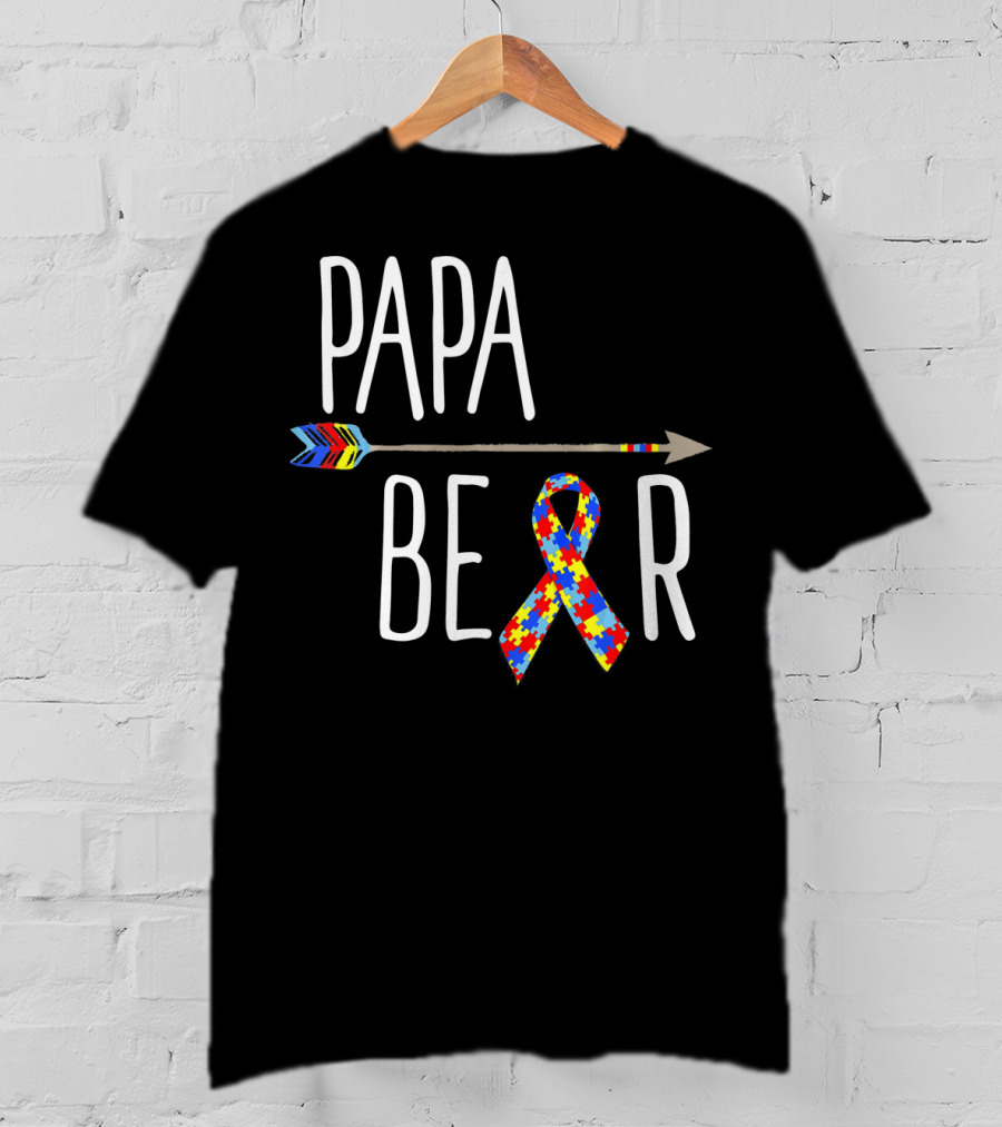 April Autism Awareness Papa Bear Puzzle Ribbon Arrow T-Shirt