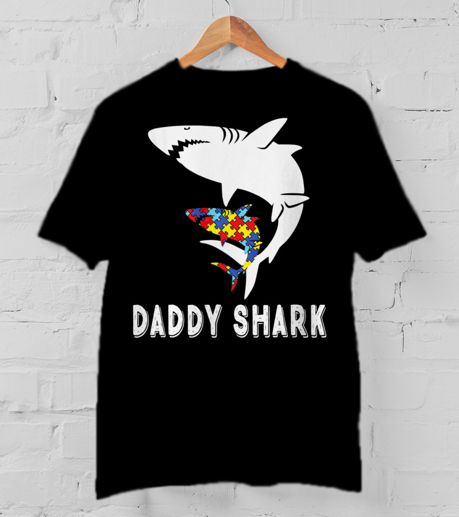Daddy Shark Autism Awareness Puzzle Piece Sharks T-Shirt