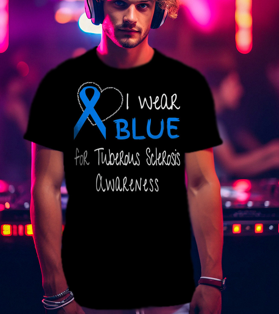 I Wear Blue For Tuberous Sclerosis Awareness With Heart Outline T-Shirt
