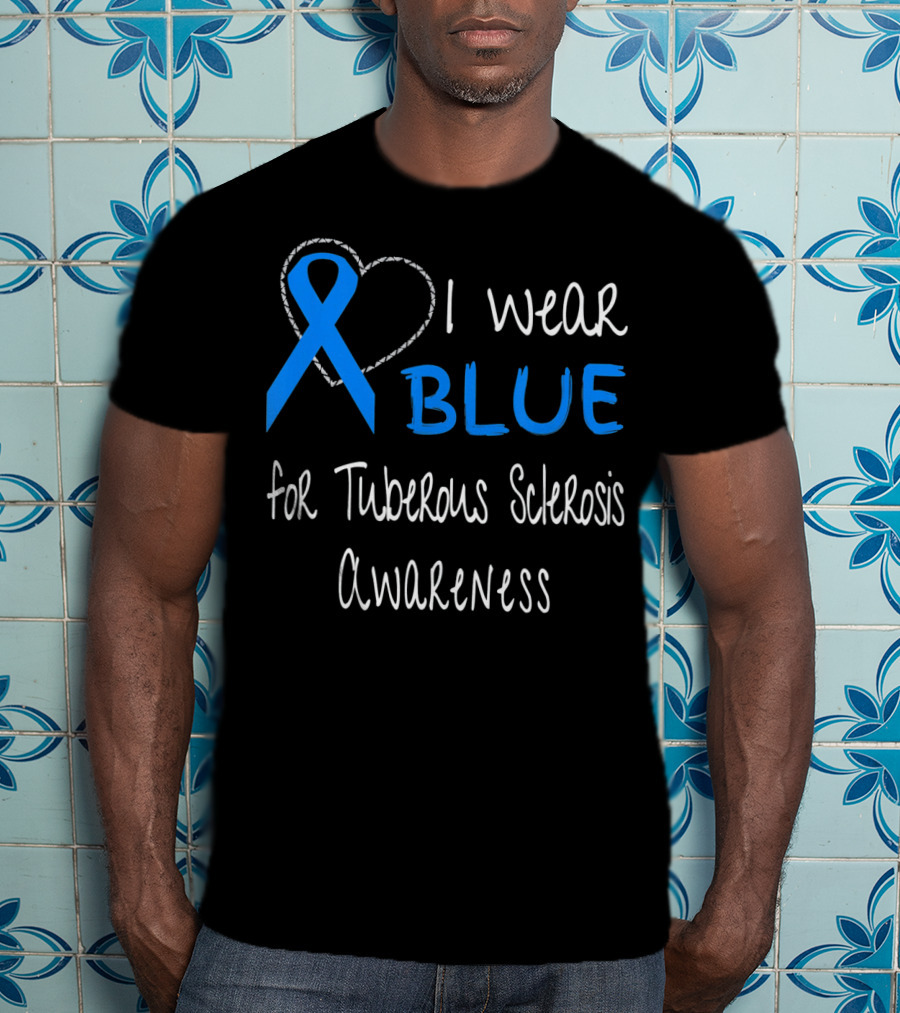 I Wear Blue For Tuberous Sclerosis Awareness With Heart Outline T-Shirt