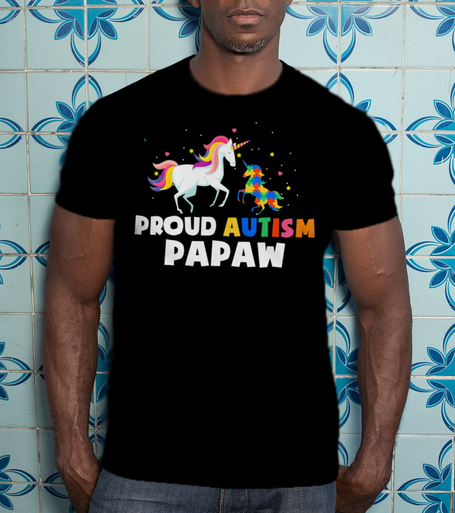 Proud Autism PAPAW Unicorn Autism Awareness T-Shirt