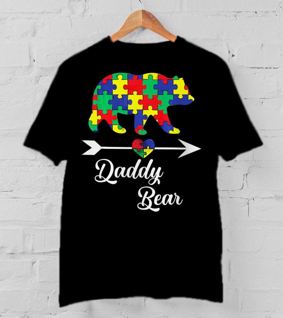 Daddy Bear Puzzle Heart Arrow Autism Awareness Dad T-Shirt