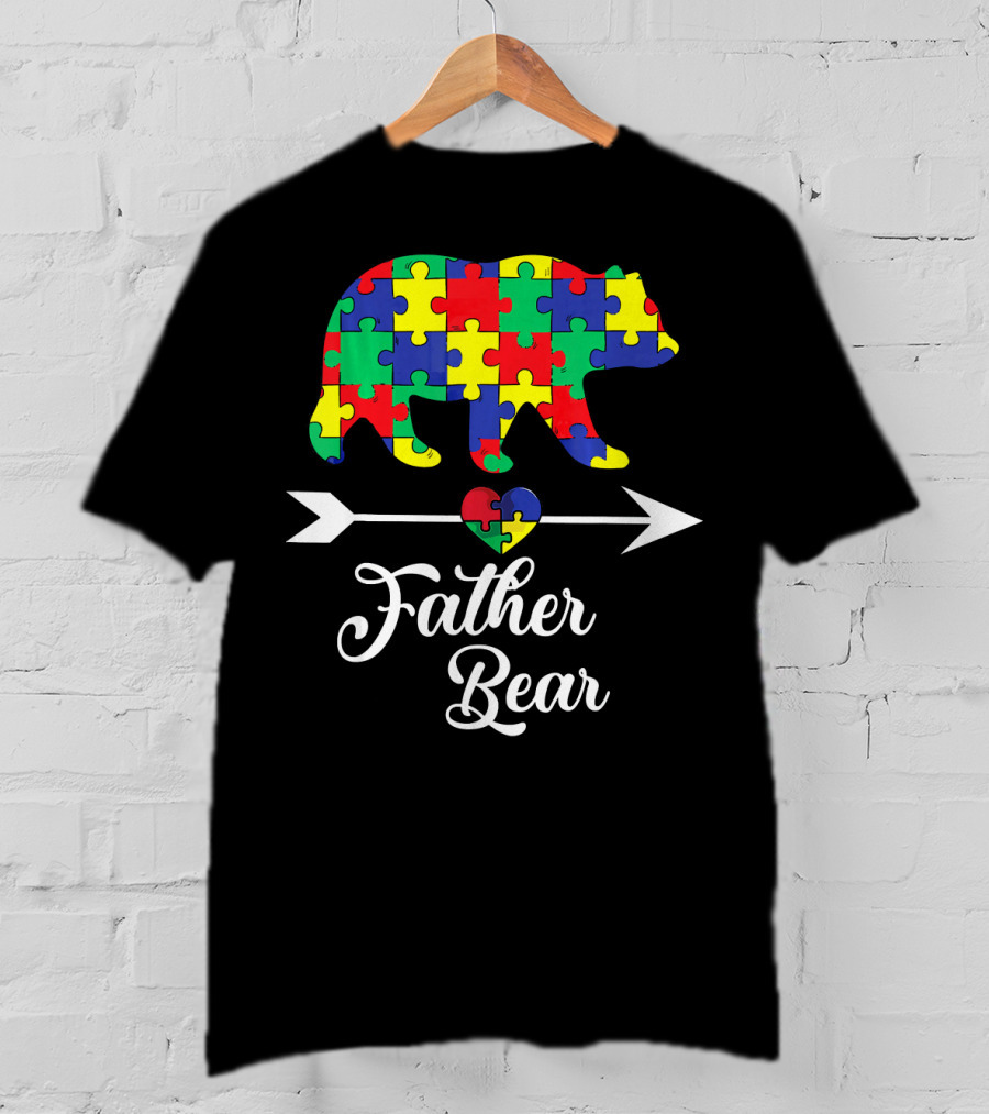 Father Bear Puzzle Autism Awareness Dad Arrow And Heart T-Shirt
