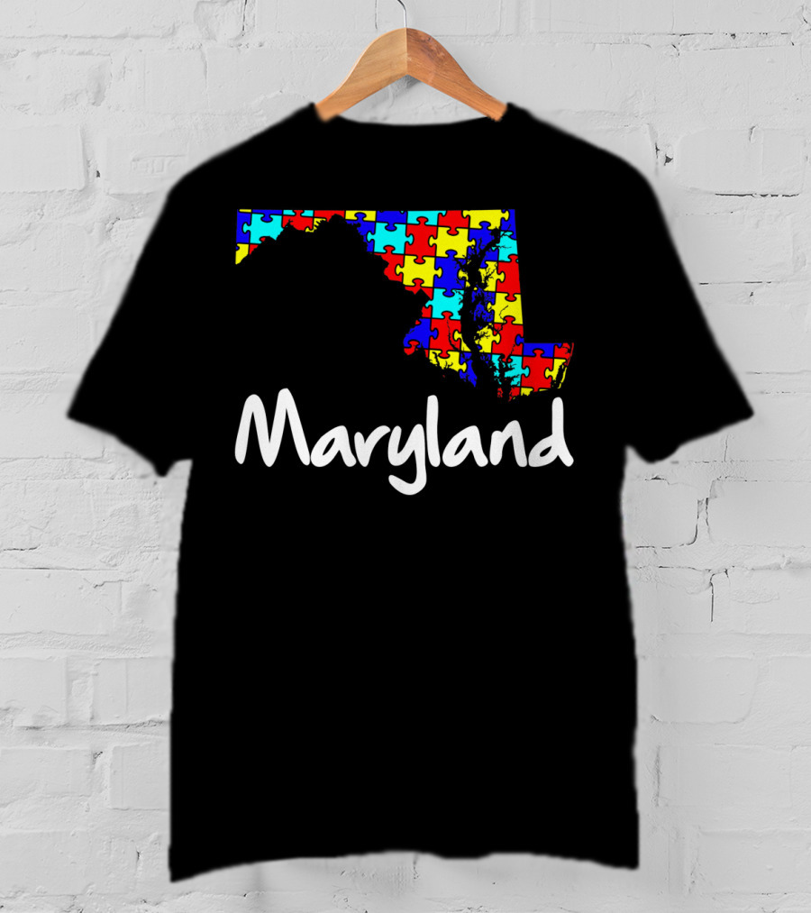 Maryland Puzzle Map Autism Awareness T-Shirt