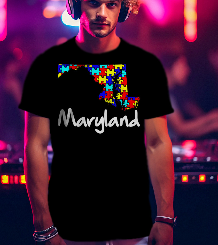 Maryland Puzzle Map Autism Awareness T-Shirt