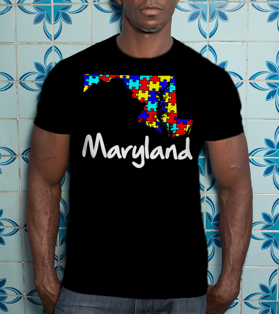 Maryland Puzzle Map Autism Awareness T-Shirt