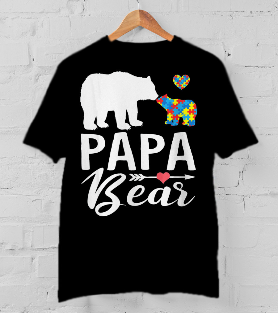 Papa Bear Autism Awareness Love Puzzle Heart Bear T-Shirt