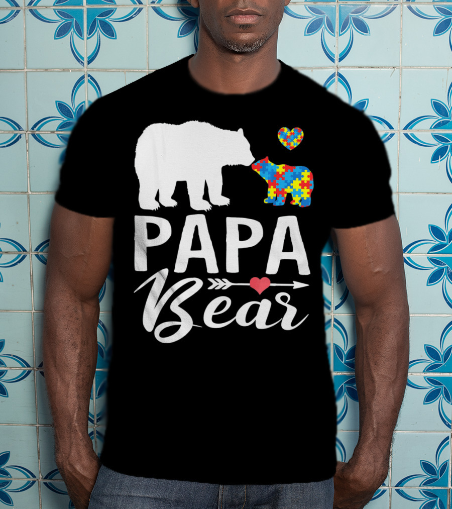 Papa Bear Autism Awareness Love Puzzle Heart Bear T-Shirt