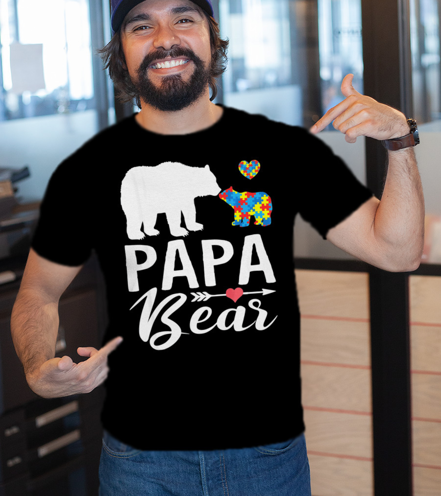 Papa Bear Autism Awareness Love Puzzle Heart Bear T-Shirt