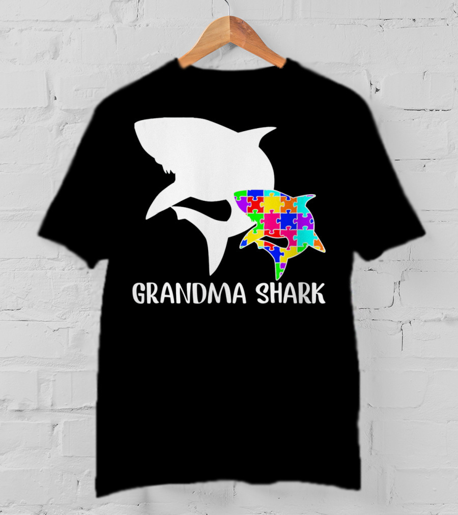 Grandma Shark Autism Awareness Puzzle Shark T-Shirt