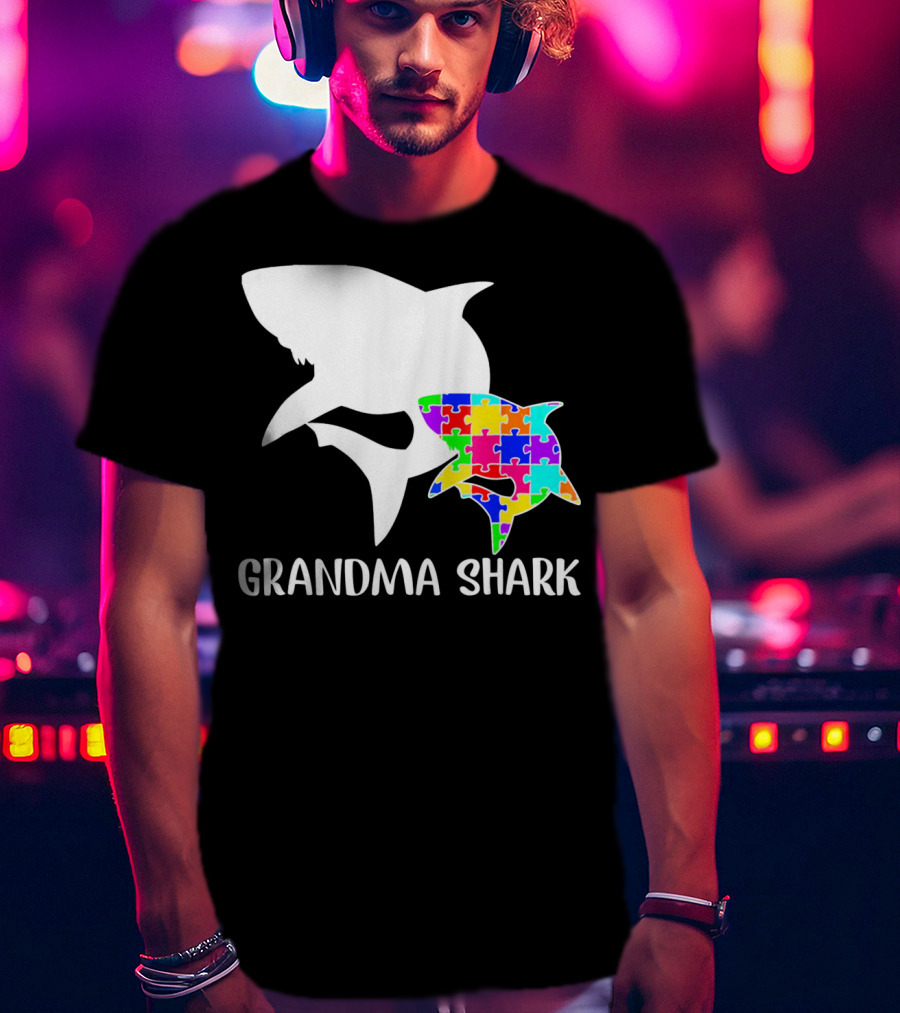 Grandma Shark Autism Awareness Puzzle Shark T-Shirt
