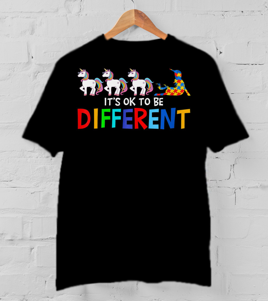 It's Ok To Be Different Unicorn Autism Rainbow Puzzle T-Shirt